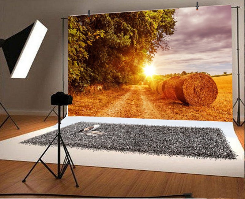Leyiyi 7x5ft Photography Background Haystock Backdrop Thanksgiving Day Western Town Farmland Agriculture Sunset Piles Countryside Harvest Autumn Woodland Trees Cowboy Photo Portrait Vinyl Studio Prop - Image 3
